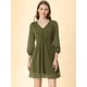 thumbnail image 2 of Vestido De Gasa Fluido Sólido Con Cintura Elástica Con Cuello En V Y Manga 3/4 Para Mujer Marrón verde XL, 2 of 6