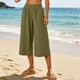 thumbnail image 7 of cfhntfmh Womens Wide Leg Capri Pants Loose Lounge Pants Workout Elastic Waist Pants with Pockets Casual Cotton Linen Clothes, 7 of 7