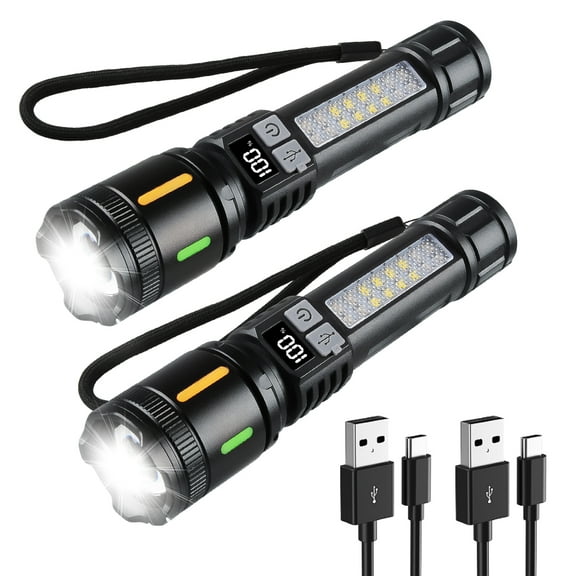 FiveBox LED Flashlights 2 Pack, 2000 Lumens Zoomable Rechargeable Flash Light, 5 Modes Super Bright Torch with Power Display, IPX5 Waterproof Handheld Flashlight for Outdoor Camping Hiking Emergency