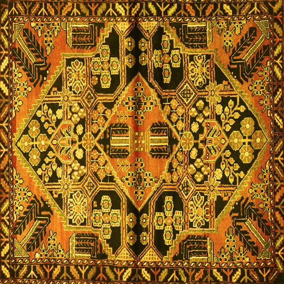 Ahgly Company Machine Washable Indoor Square Persian Yellow Traditional Area Rugs, 5' Square