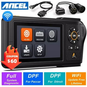 ANCEL HD431 Heavy Duty Truck Scanner, 2 in 1 Diesel Diagnostic Scan Tool, DPF Regen and Reset for Detroit, Paccar, Lifetime Free Updates, Full System HDOBD & OBD2 Trucks & Cars Code Reader