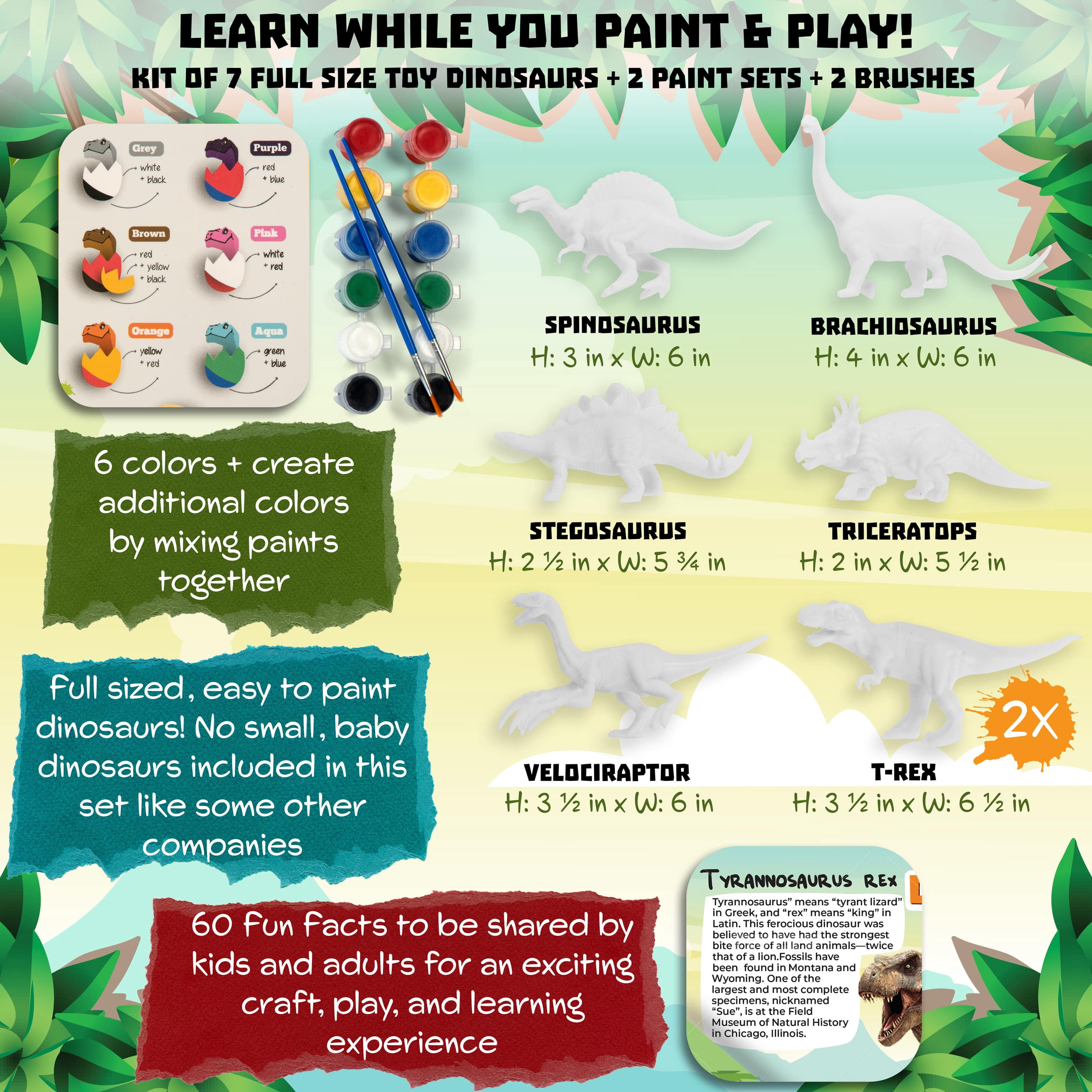 Coastline Craft Dinosaur Painting Kit - Paint Your Own Dinosaur Toys, Educational Arts & Crafts for Kids 2-6