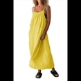 thumbnail image 3 of Vestido de Algodón de Verano para Mujer, Estilo Bohemio, Informal, con Tirantes Finos Ajustables, Espalda Descubierta y Volantes, Corte Holgado y Fluido. Amarillo L, 3 of 7