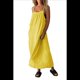 thumbnail image 3 of Vestido de Algodón de Verano para Mujer, Estilo Bohemio, Informal, con Tirantes Finos Ajustables, Espalda Descubierta y Volantes, Corte Holgado y Fluido. Amarillo L, 3 of 7