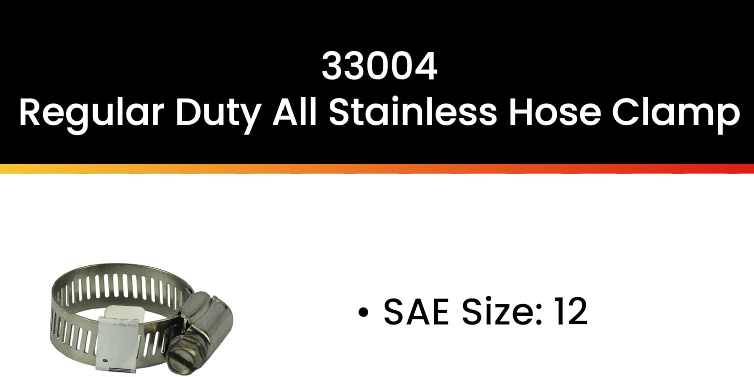 Tie 33004 SAE Size 12 Range 11/16-Inch-1-1/4-Inch Regular Duty All Stainless Hose Clamp, 10-Pack
