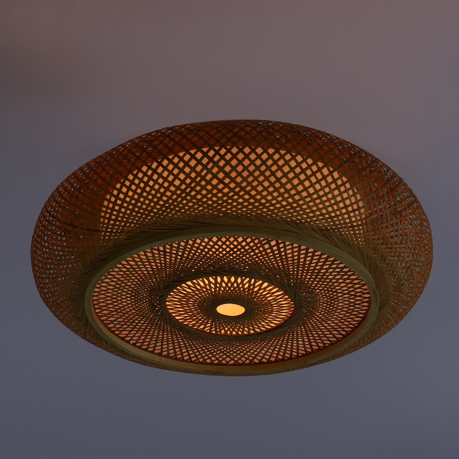 Wildnix Bamboo Ceiling Light, Round Rattan Yellow Design, 3 Lamp Holders, Ceiling Mount, Ideal for Indoor Use, Stylish and Warm Lighting for Living Room and Dining Room