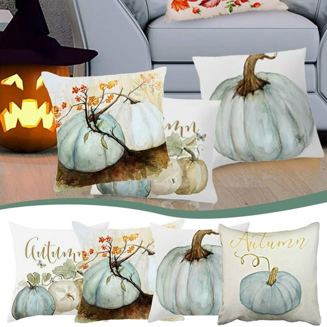 Daisyyozoid Gros Tarolo Ensemble de 4 Housse de Coussin Décoratif Automne Citrouilles Blanc