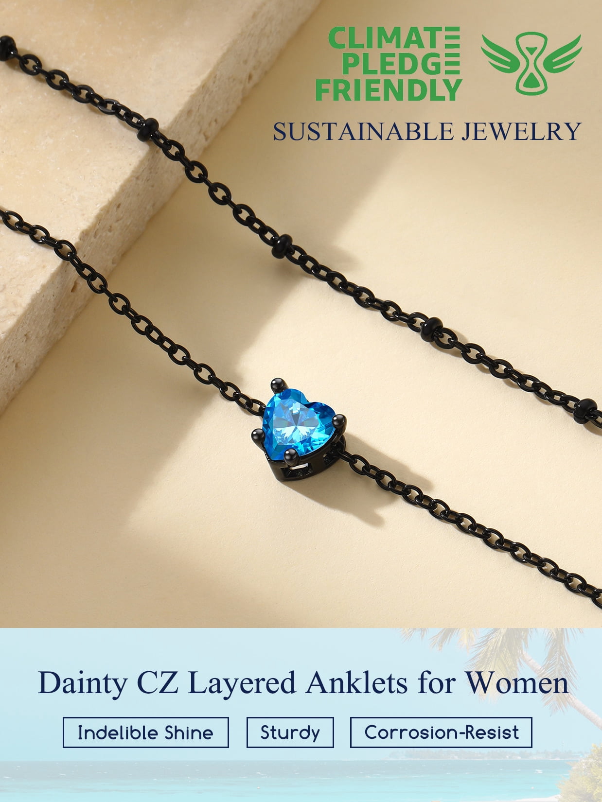 Suplight 925 Stelring Silver Birthstone Crystal Anklet Dainty Chain Anklet Bracelets for Women