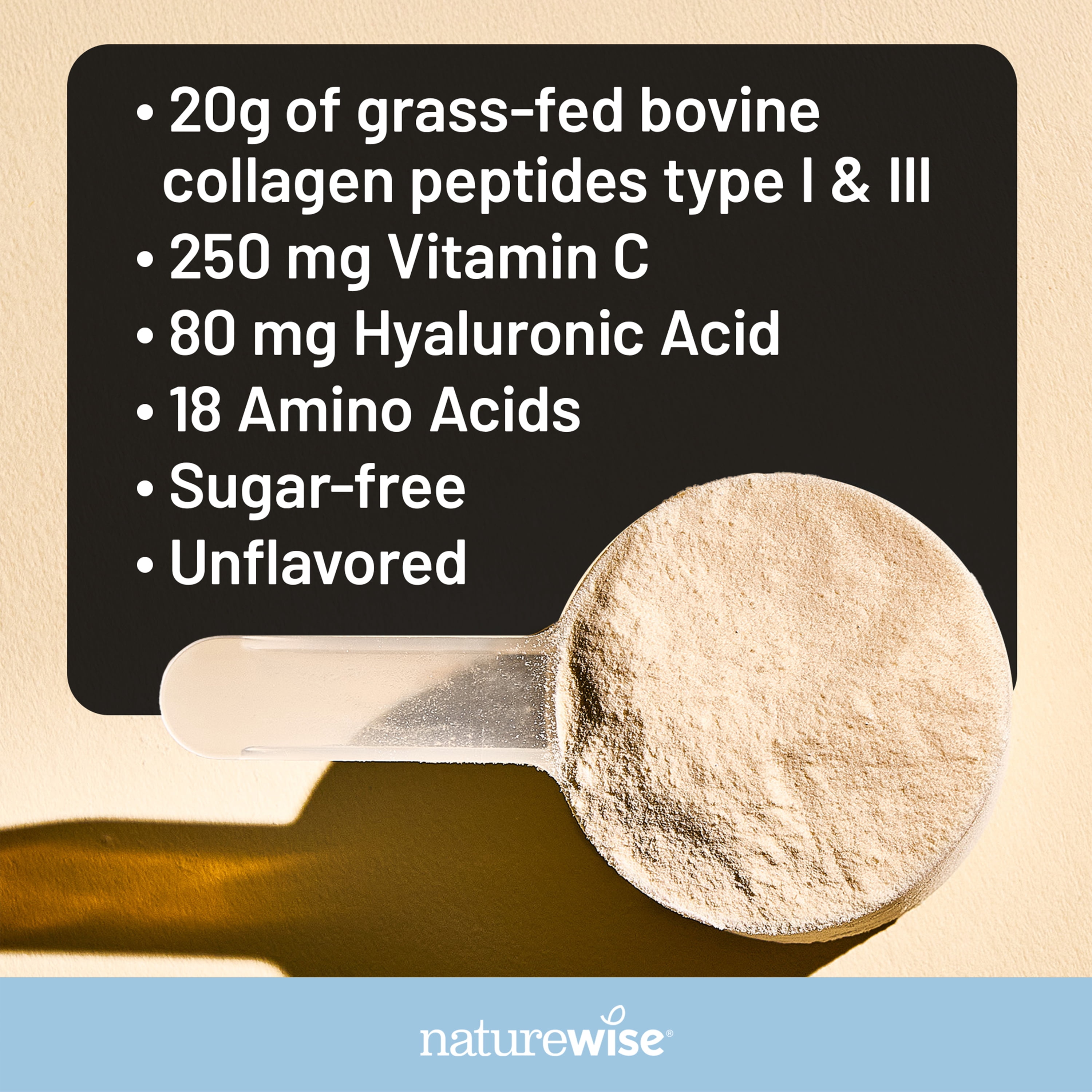 NatureWise Collagen Peptides Powder + Hyaluronic Acid & Vitamin C - Non-GMO - 60 Servings