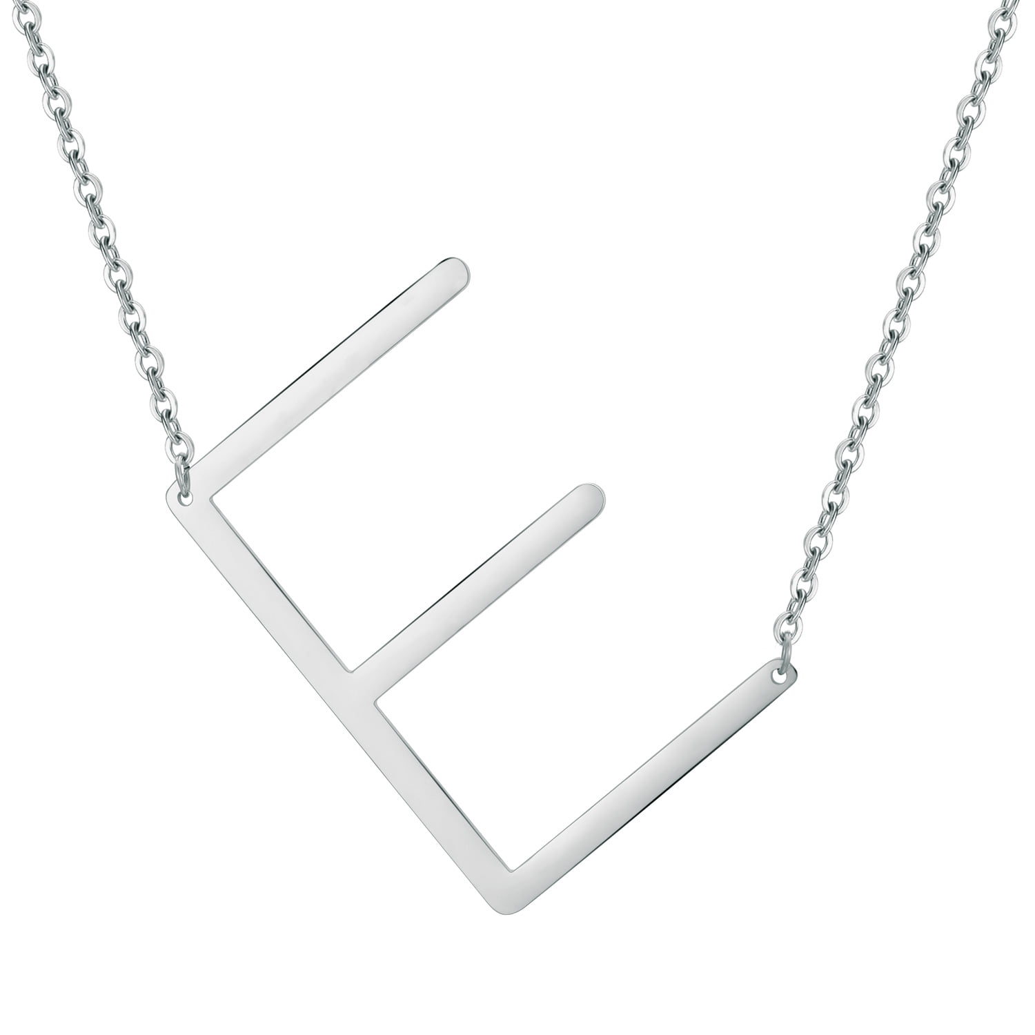 Sterling Silver Sideways Initial Necklace A-Z Pendant Letter Necklace for Women