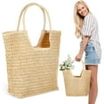 thumbnail image 3 of GOOHOCHY Straw Tote Zippered Straw Beach Bag Straw Woven Bag Women Handbag Summer Bag Straw Purse Shopping Handbag, 3 of 8