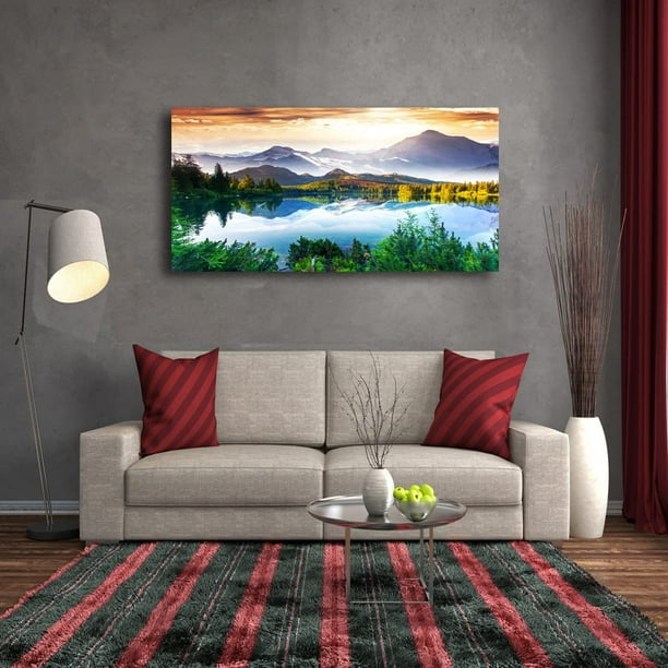 Natural Wall Art Canvas Prints Landscape Pictures House Decor Colorful  Mountain Blue Lake Paintings for Living Room Bedroom Bathroom Kitchen Home  Decorations 20x40 Wooden Frames Artwork Hanging Easy 