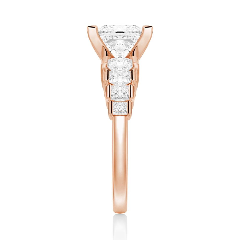 ESTE ORIGIN 4Ct Princess Cut Moissanite Engagement Ring Set - Bridal Wedding Ring Set with Eternity Band 14K Rose Gold US 6.5