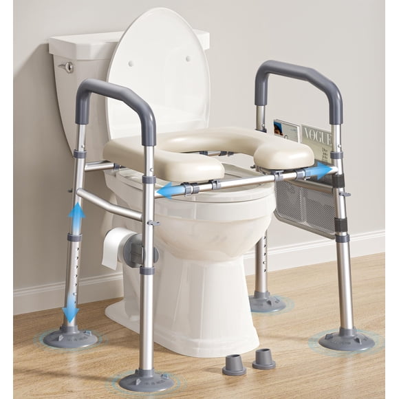 Asiento de inodoro elevado Bluelog con asas ajustables, 400 libras