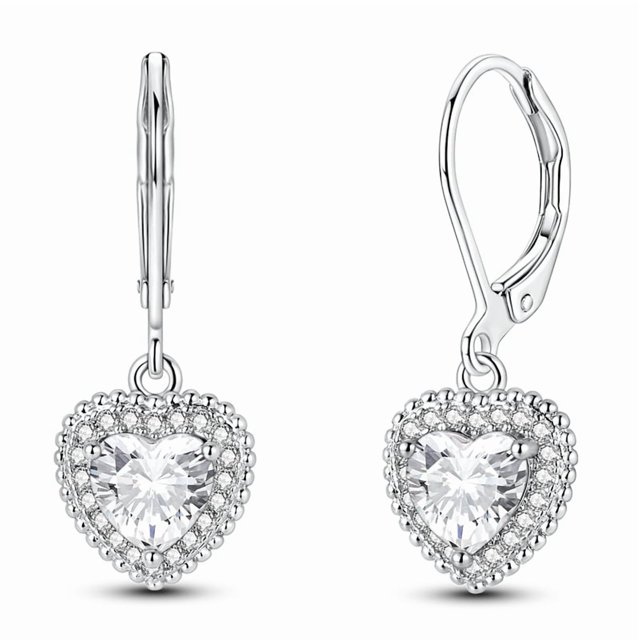 Arete de Corazón Brillante Cierre en D Bañado en Plata
