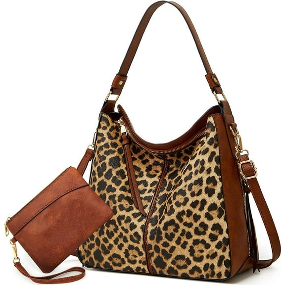 Large Trendy Designer Hobo Tote Bag for Women, Soft Leather Crossbody Shoulder Handbag, Purse and Wallet Set Black Brown