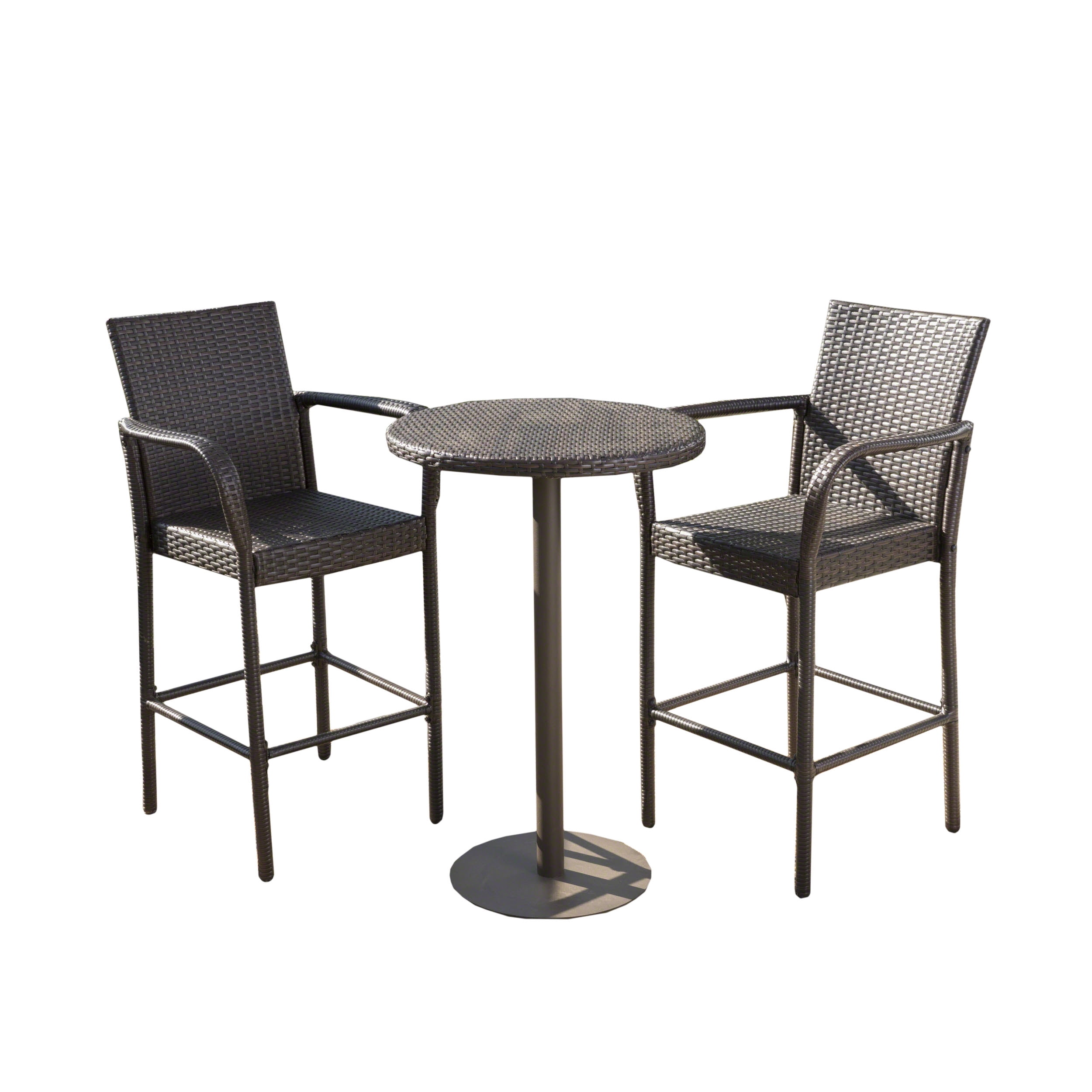 Holt Outdoor 3 Piece Round 26 Inch Wicker Bar Set, Multibrown