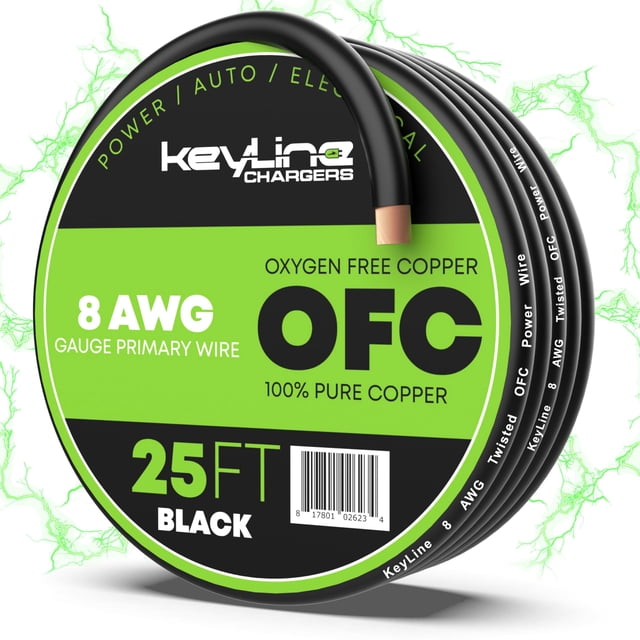 Cable de batería KeyLine Cargadores calibre 8 (7,62 m) AWG para coche