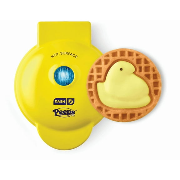 PEEPS x Dash Chick Mini Waffle Maker for Individual Waffles, Hash Browns, Keto Chaffles with Easy to Clean, Non-Stick Surfaces, 4 Inch - Yellow