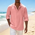 thumbnail image 5 of Men Button Up Shirts Long Sleeve Pullover Cotton Linen Casual Stand-up Collar Solid Blouse Shirt Tops, 5 of 10