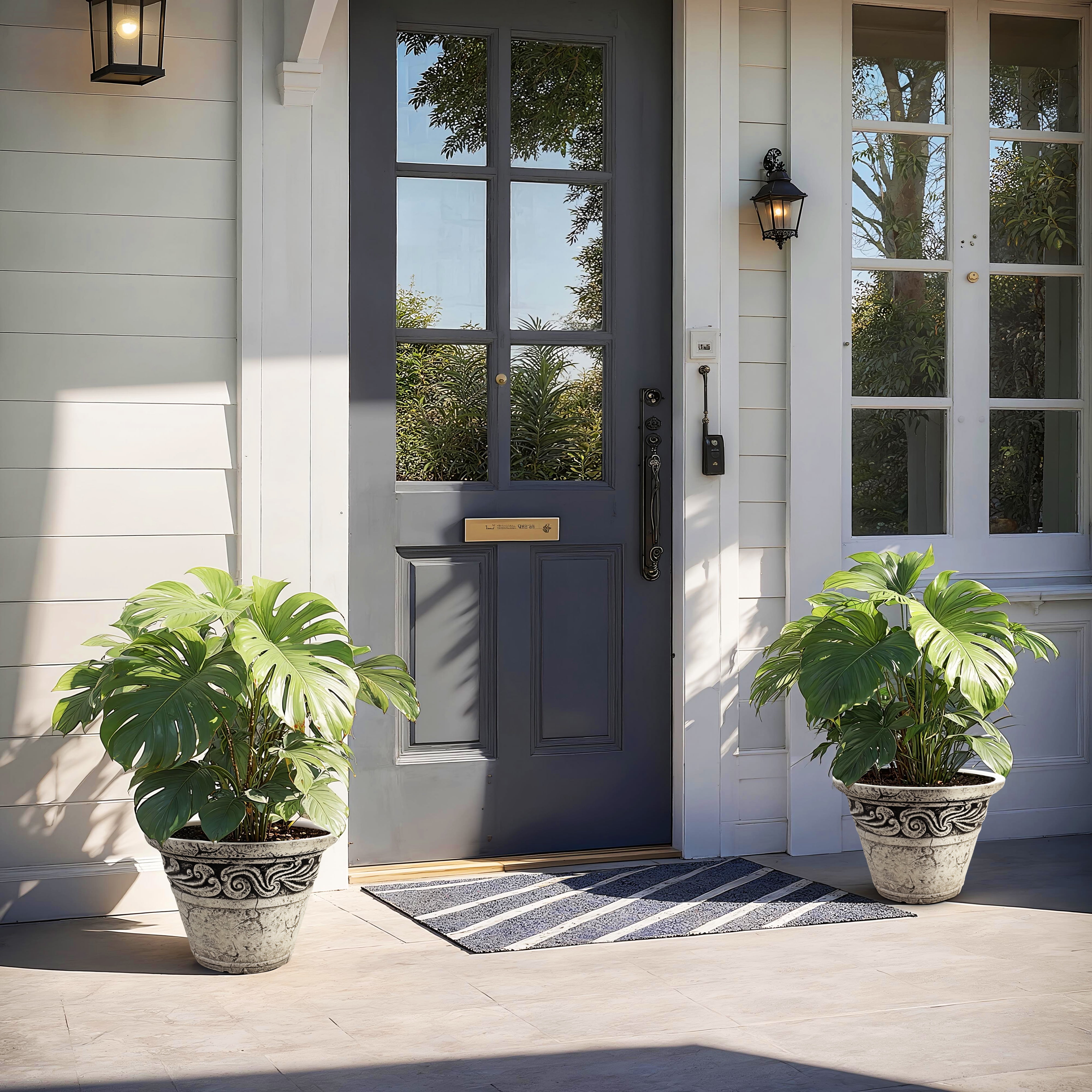 12 in. Dia Two-piece Set Of Classical Relief Flower Pots for Indoor/Outdoor Plants (Set of 2) in Black&White