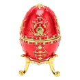 thumbnail image 1 of Caja de de huevo de Faberge clásico con diseño de huevo de Faberge, color dorado o rojo, con esmalte rico y brillantes de diamantes de imitación para guardar la, 1 of 9