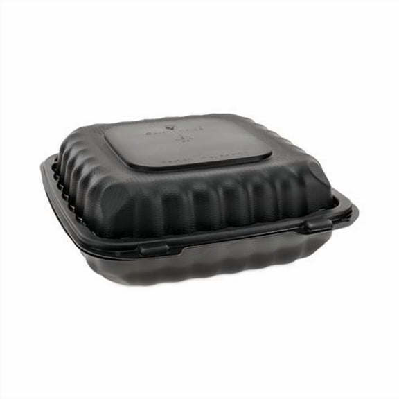 Pactiv EarthChoice SmartLock Microwavable MFPP Hinged Lid Container, 3 Compartments, 9.33 x 8.88 x 3.1, Black, Plastic, 120/Carton