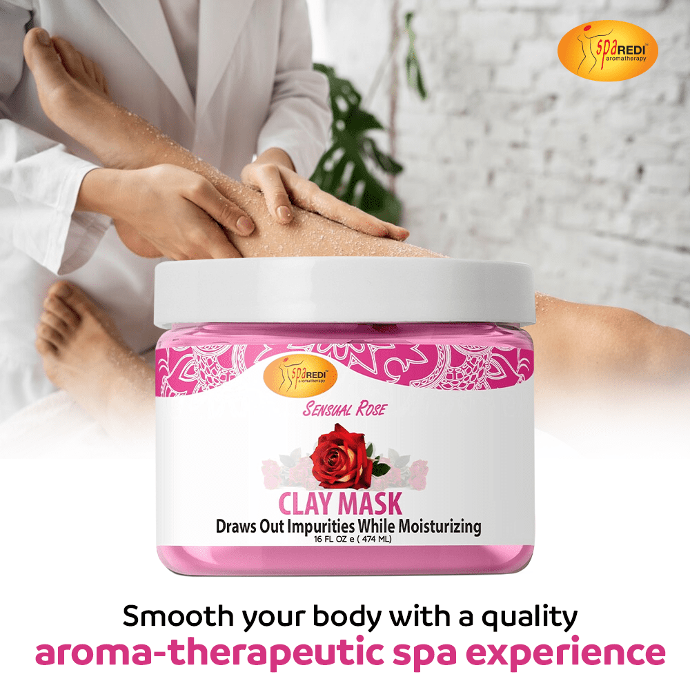 SPA REDI - Clay Mask, Sensual Rose, 16 Oz - Pedicure, Body Deep Cleansing, Detoxifying, Hydrating - Natural Bentonite Clay, Infused with, Amino Acids, Panthenol, Comfrey Extract