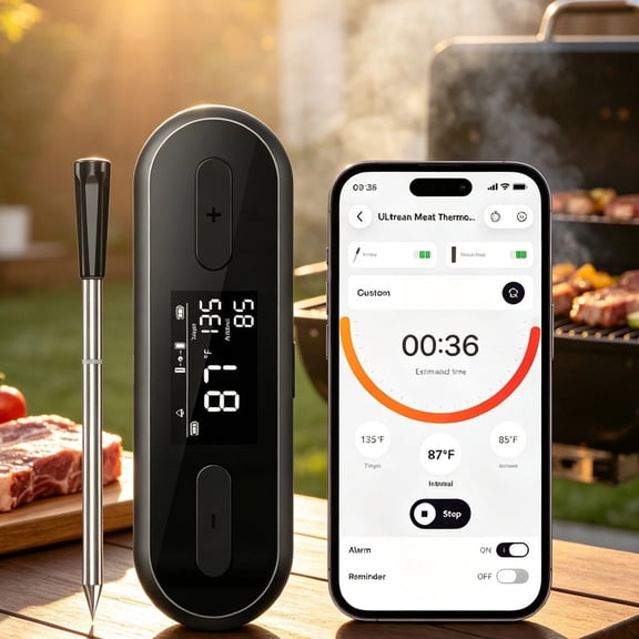 Ultrean Bluetooth Meat Thermometer, Wireless Smart Digital Cooking Thermometer with App & Alerts, Slim Probe for Grill, BBQ, Smoker, Oven & Turkey Pro