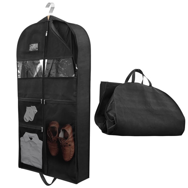 Bolsas de ropa para viajes, 1 paquete de bolsas de ropa colgantes resistentes de 45 pulgadas para hombres, cremallera de doble cara y 3 bolsillos grandes de malla