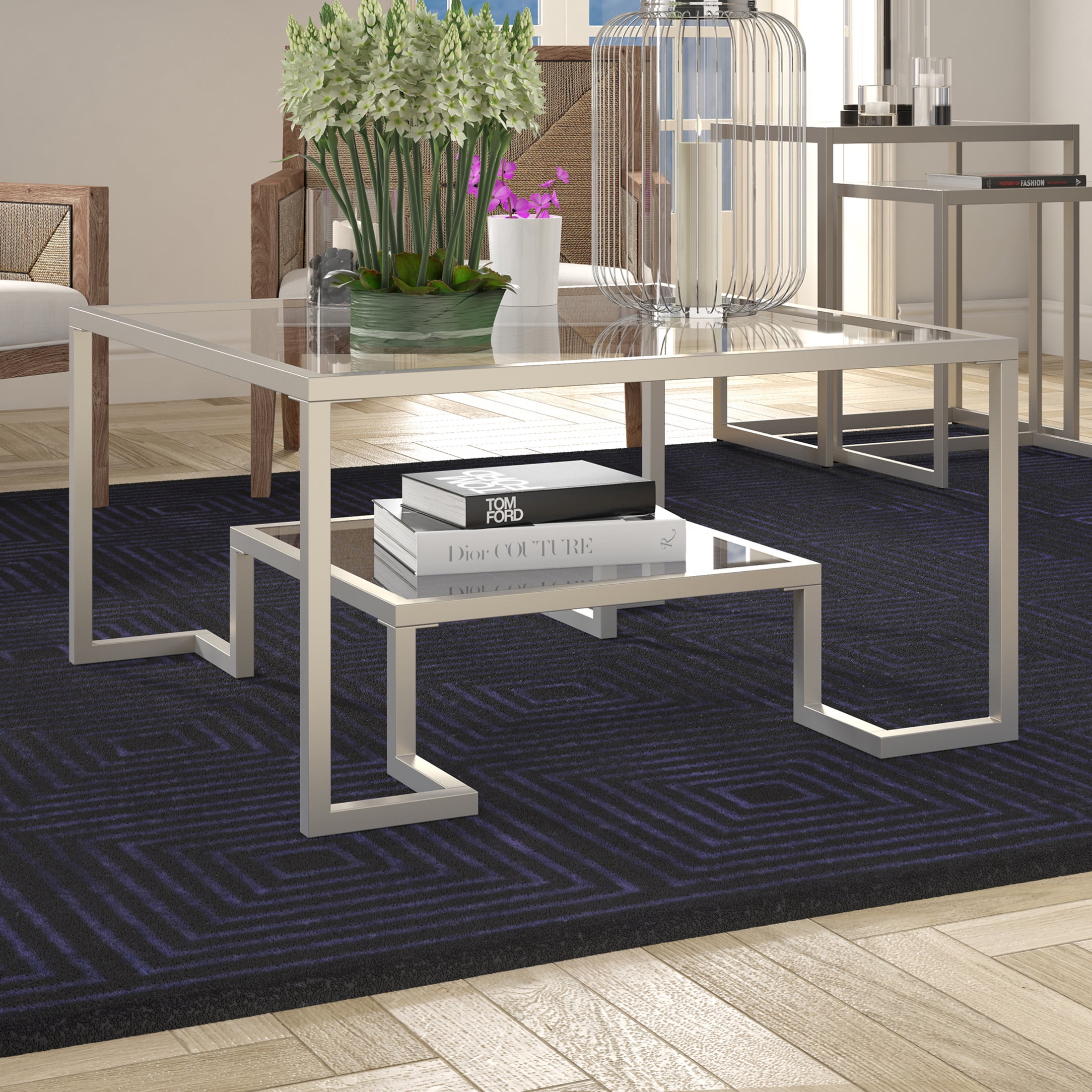 Evelyn&Zoe Satin Nickel Square Coffee Table