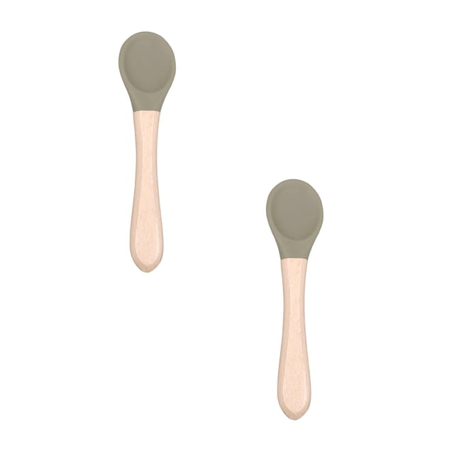 Oleegame 2PC Stainless Steel Cutlery Set Feeding Complementary Food Spoon Baby Food Grade Silicone Soft Spoon Children Learn To Eat Training Tableware Baby Spoon Green
