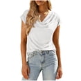 thumbnail image 2 of BLVB Cowl Neck Blouses for Women Dressy Casual Short Sleeve Shirts Spring Summer Ladies Tops Work Office Shirts, 2 of 7