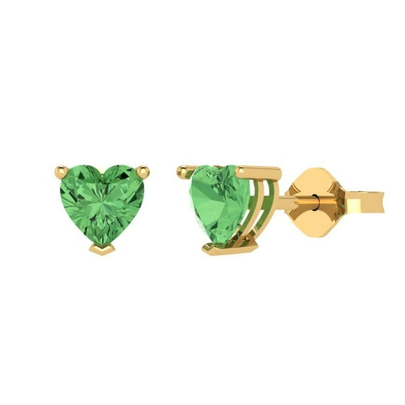 Clara Pucci 1.0 ct Brilliant Heart Cut Studs VVS1 Genuine Conflict free Green Zircon Solid 18K Yellow Gold Designer Everyday Earrings Push back