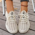 thumbnail image 2 of Women's Breathable Lace Up Running Shoes Lightweight Slip On Sneakers Comfortable Arch Support Non Slip Walking Shoes Beige Size 7.5, 2 of 8
