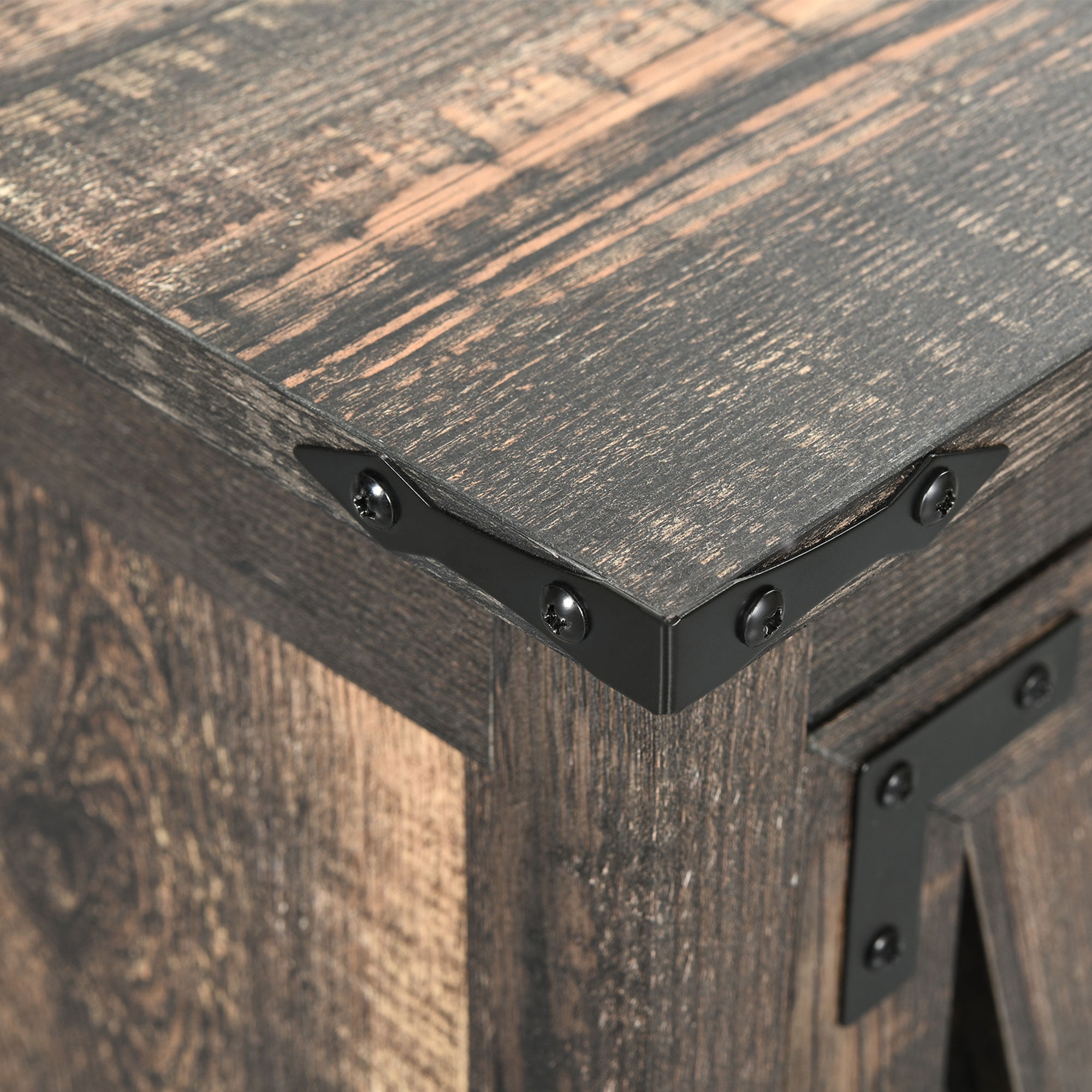 Uforic Farmhouse End Table with Power Outlets, Side Table Nightstand with LED Lights & Doors, Oak