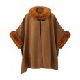 thumbnail image 2 of Fewfanhot Faux Fur Collar Wool Blend Cape Poncho, Buckle Closure Warm Wrap Coat for Women Fall Winter Daily Wear, 2 of 5