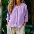 thumbnail image 2 of MSJUHEG Linen Blouse Women's Blouses & Button-down Shirts Blusas De Algodon Para Mujer Gauzy Tops for Women Boho Linen Tops Peasant Tops for Women Casual Shirts Purple 3xl, 2 of 6