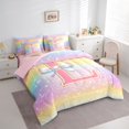 thumbnail image 3 of Homewish Initial L Letter Bedding Comforter Set 7pcs for Girls, Dreamy Galaxy Stars Rainbow King Bedding Sets, Cute Princess Style Reversible Bed Sheets, Luxury Bedroom Decor, 3 of 7