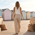 thumbnail image 6 of Wide Leg Pants for Women Casual Cotton Linen Drawstring Waist Palazzo Pants Loose Fit Daily Wear Flowy Beach Pants, 6 of 6