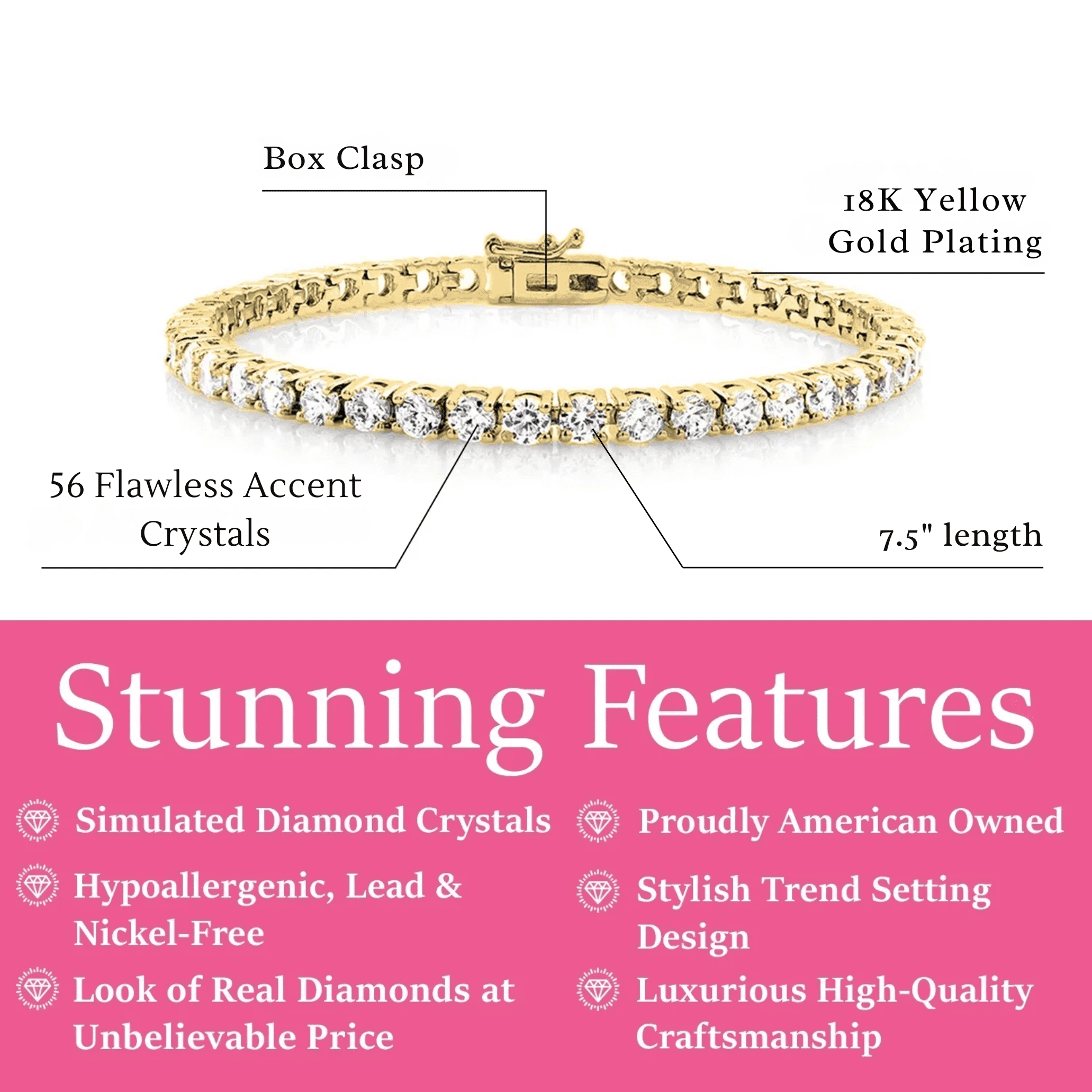 Cate & Chloe Kaylee 18k Yellow Gold Plated Tennis Bracelet with Simulated Diamonds Gift for Women
