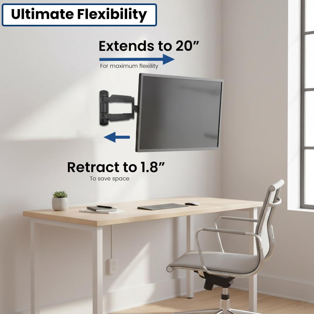 Lectronify Full Motion TV Wall Mount for 20–45" TVs, Swivel & Tilt Articulating Arm, 77 lb Capacity, VESA 75–200, Space Saving Wall Bracket