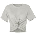 thumbnail image 4 of Rhuody Summer Tops For Womens Spring Short Sleeve Tee Solid Color Blouse Round Neck Cropped T Shirt Versatile Clothes Light Gray M, 4 of 5