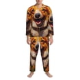 thumbnail image 3 of Yiaed Artistic Sunflower Corgi Print Men’s Pajamas Set - Long Sleeve Button Down Sleep Shirt and Pajama Bottoms Sleepwear Set Mens Pjs Sets Men's Pajama Bottoms-Large, 3 of 7