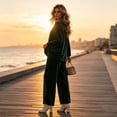 thumbnail image 5 of Clossjun Womens Velvet Sweat Suit 2 Pieces Casual Fashion Fall Outfits Long Sleeve Velour Top & Wide Leg Pant Lounge Sets for Work Out L, 5 of 5