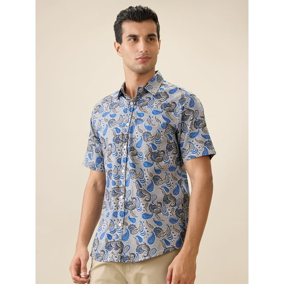 nick&jess Mens 100% Cotton Slim Fit Jaquard Type Printed Casual Short sleeves Shirts