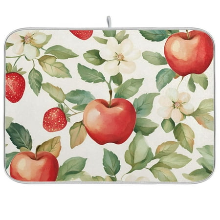 

Yayeee Dish Drying Mat for Kitchen Counter 18 x24 Microfiber Absorbent Pad Beige Apple Pattern