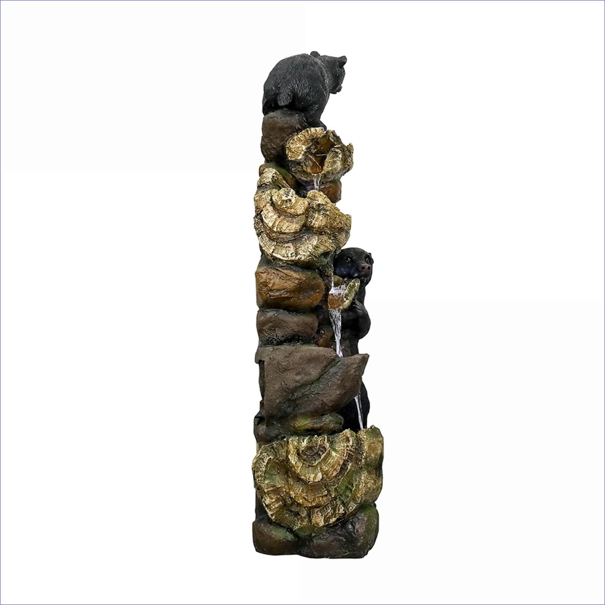 Fountains | 5-Tier 39.3" H LED Outdoor Fountain for Patio Lawn Garden | Resin | Tan Brown