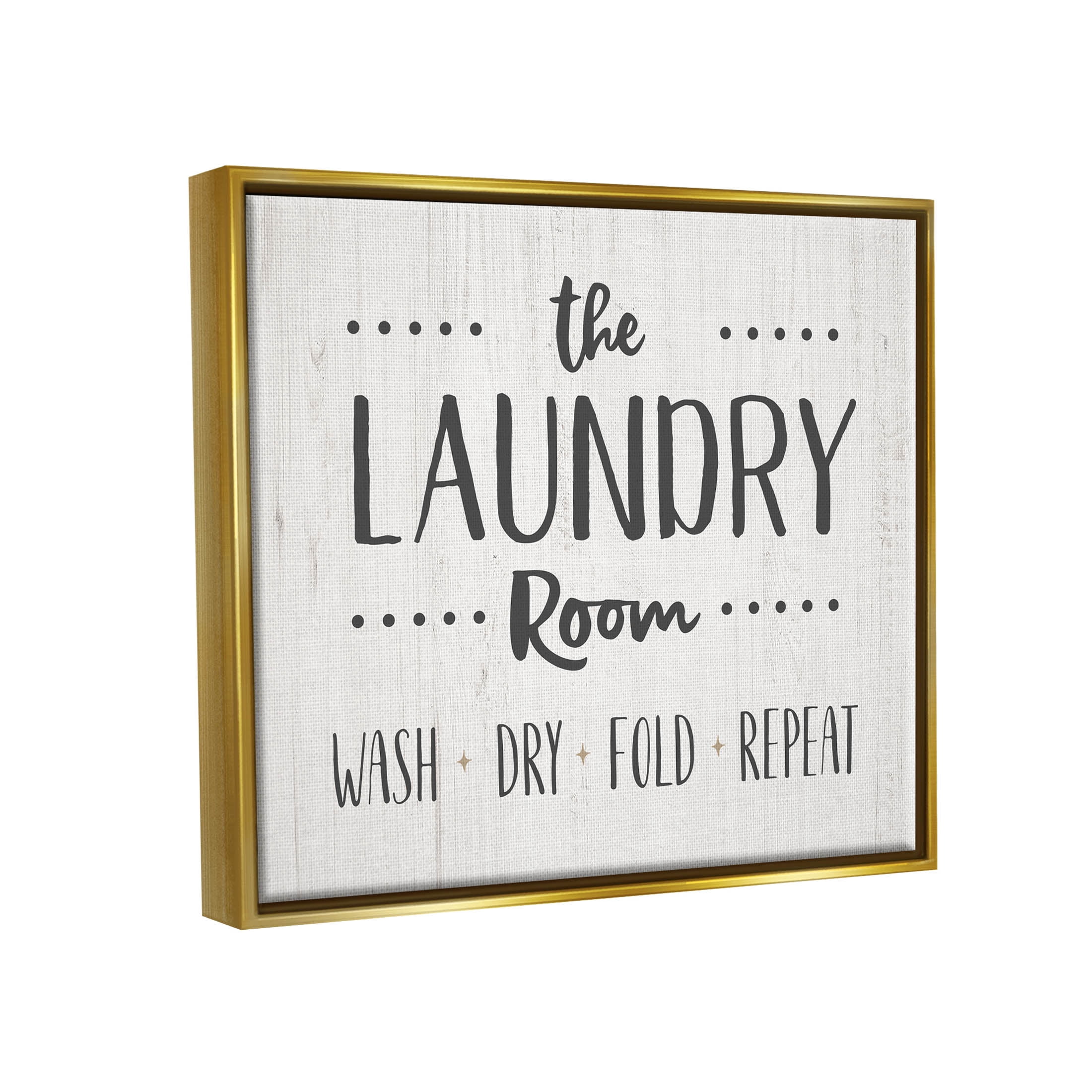 Laundry Room Wash Dry Fold Repeat Typography Graphic Art Metallic Gold Framed Art Print Wall Art