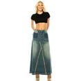 thumbnail image 2 of Be-Girl Women's Distressed Denim Maxi Skirt, Vintage Wash, Triangle Cut Design - SG-87268, 2 of 7